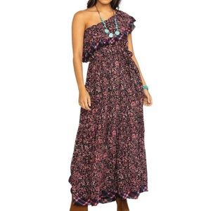 Free People What About Love Floral One Shoulder Maxi Dress